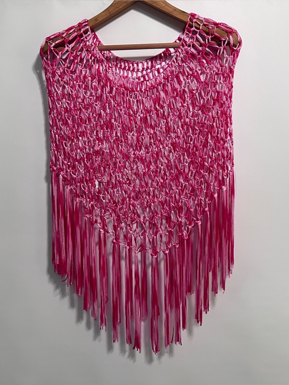 Pink Macrame Fringe Poncho - Women Accessories